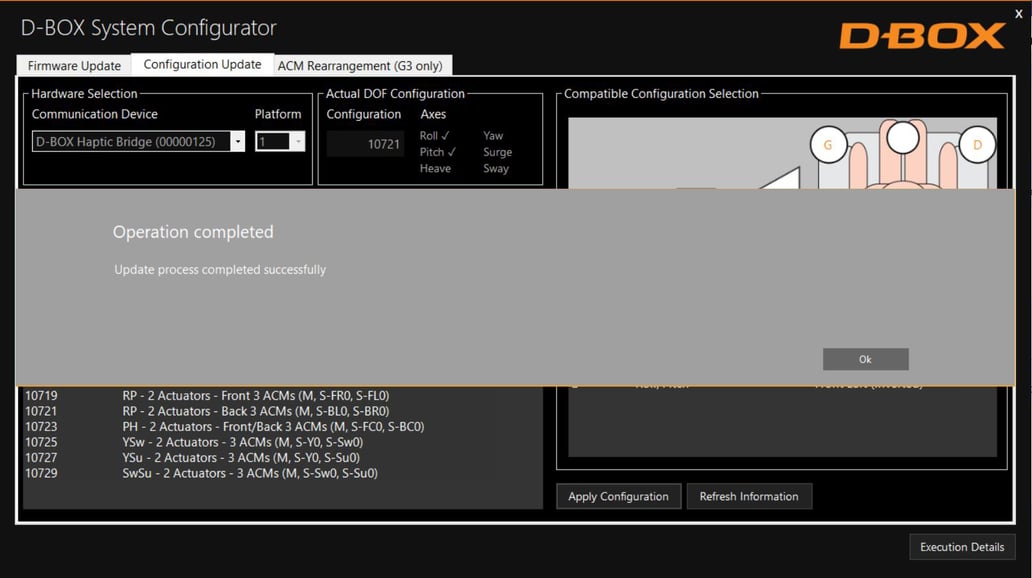 How to change the configuration of a D-BOX haptic system (G5)?