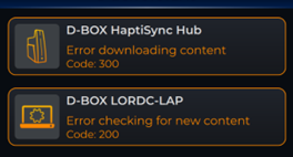 A screenshot with two D-BOX error messages