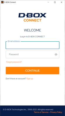 Screenshot of D-BOX login screen
